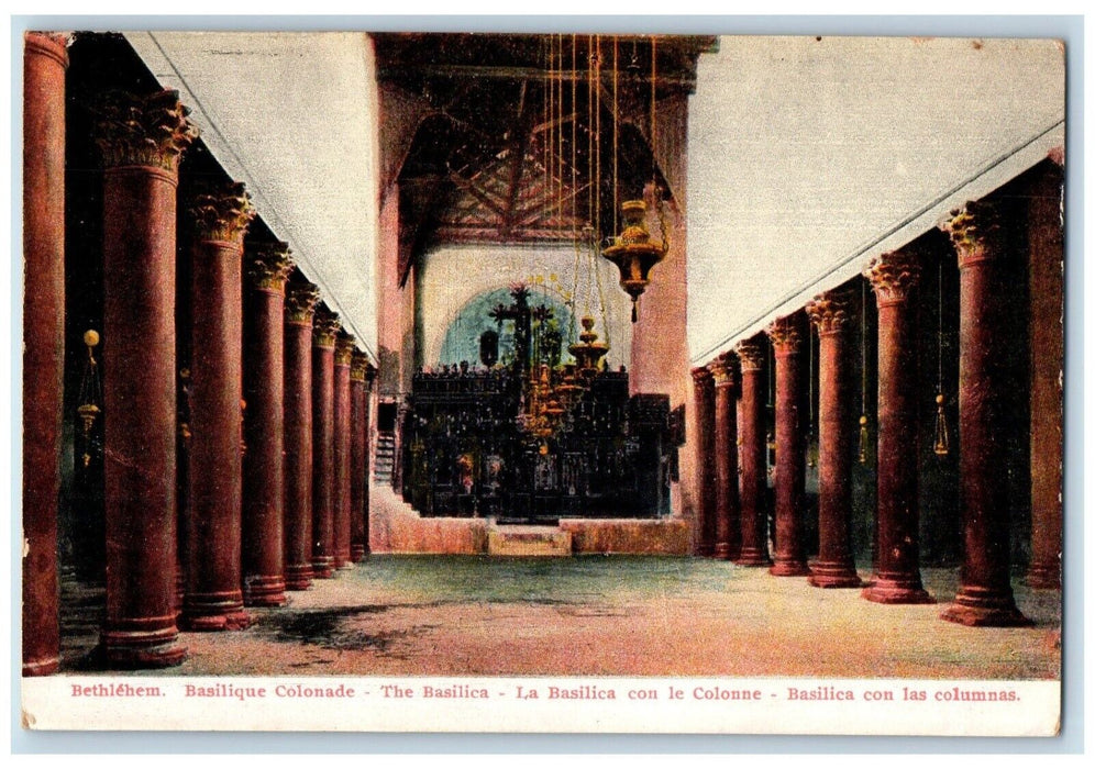 c1910's The Basilica Con Las Columnas Interior View Bethlehem Israel Postcard