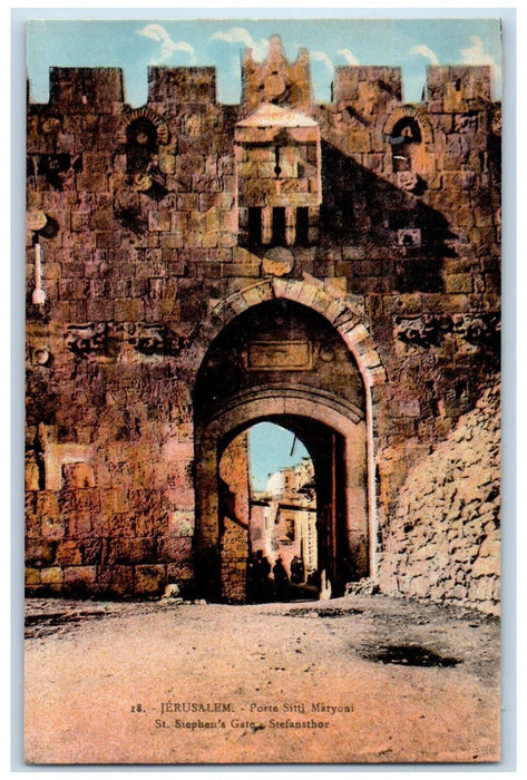 c1910's St. Stephen's Gate Stefansthor Jerusalem Israel Posted Antique Postcard