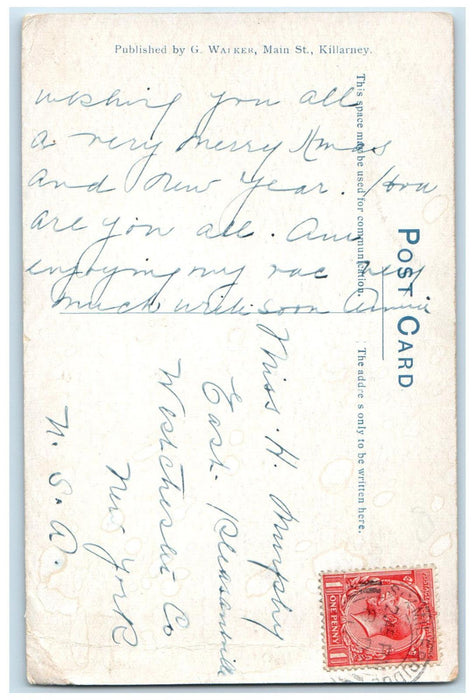 c1920's McArtie Mor's Castle and Lower Lake Killarney From Ireland Postcard