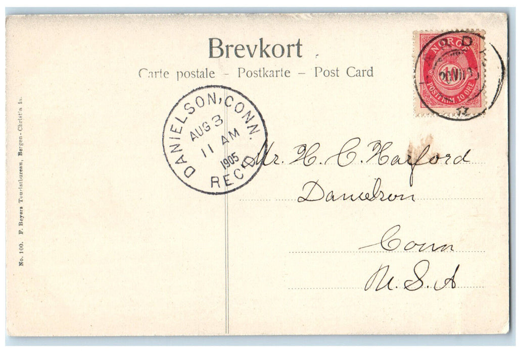 1905 Between Haeg and Maristuen Norway Danielson CT Antique Postcard
