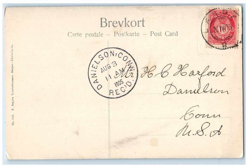 1905 Svartejuvet Borgund Norway Danielson CT Antique Posted Postcard