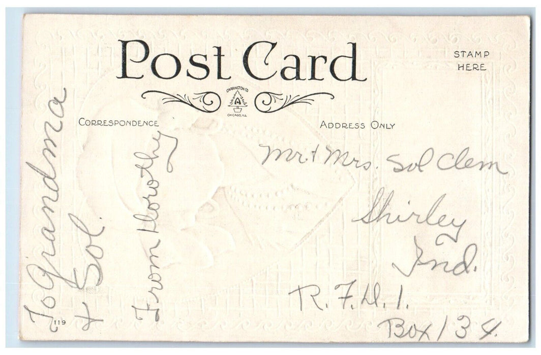 c1910's Valentine Pretty Woman Gypsy Bands Heart Embossed Shirley IN Postcard