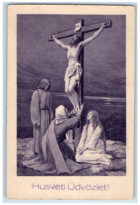 1928 Easter Hungary Jesus Inri Religious Posted Vintage Postcard