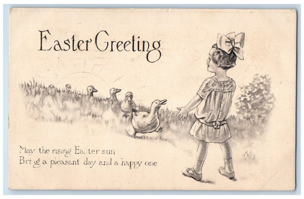 1919 Easter Greeting Little Girl Ducks Cincinnati Ohio OH Antique Postcard