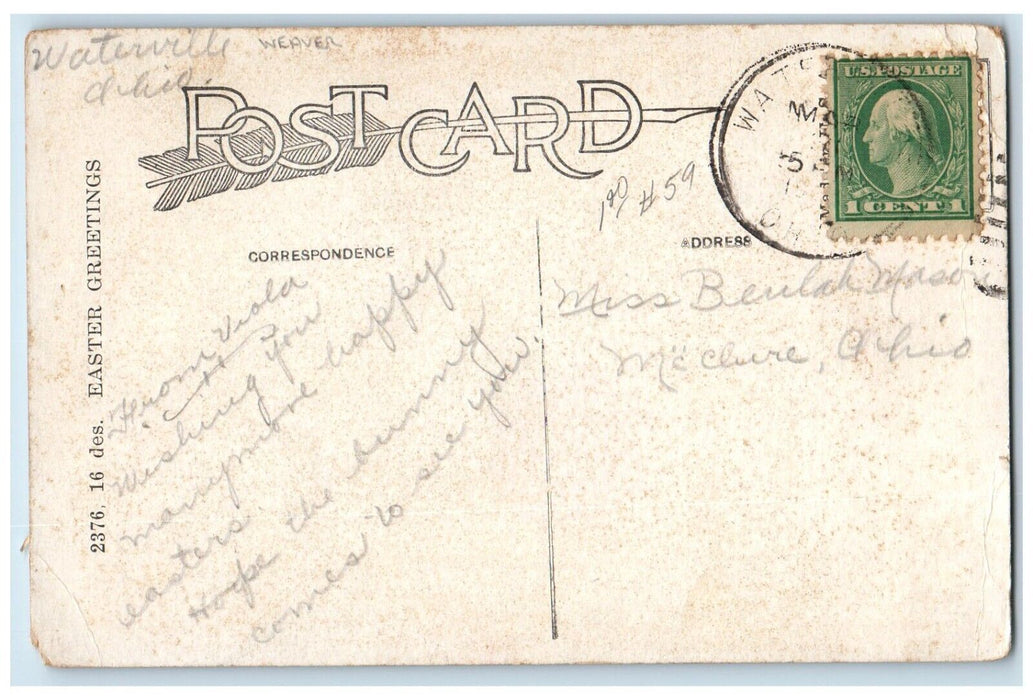 c1910's Easter Wishes Little Girl Flowers Pot Weaver Posted Antique Postcard