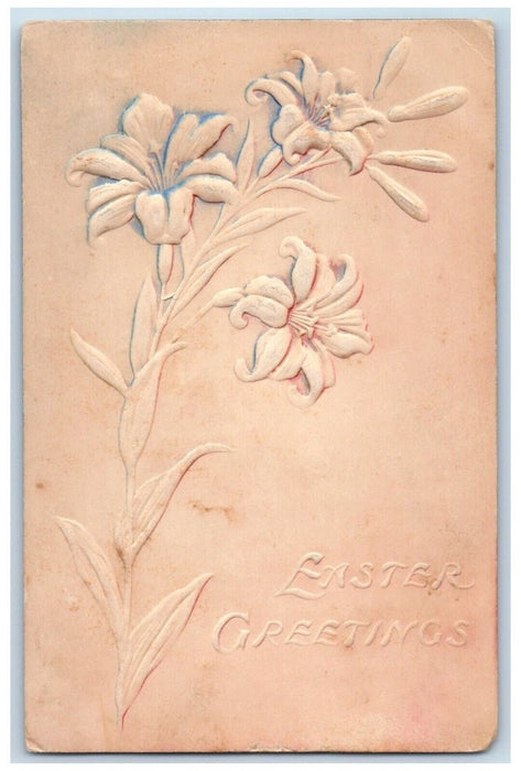 1963 Easter Greetings Lilies Flowers Airbrushed Embossed Hampton IA Postcard