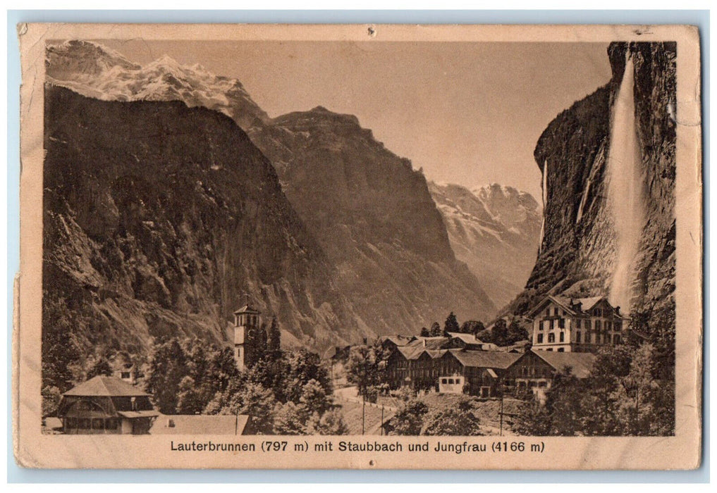1919 Lauterbrunnen Mit Staubbach Und Jungfrau Switzerland Antique Postcard