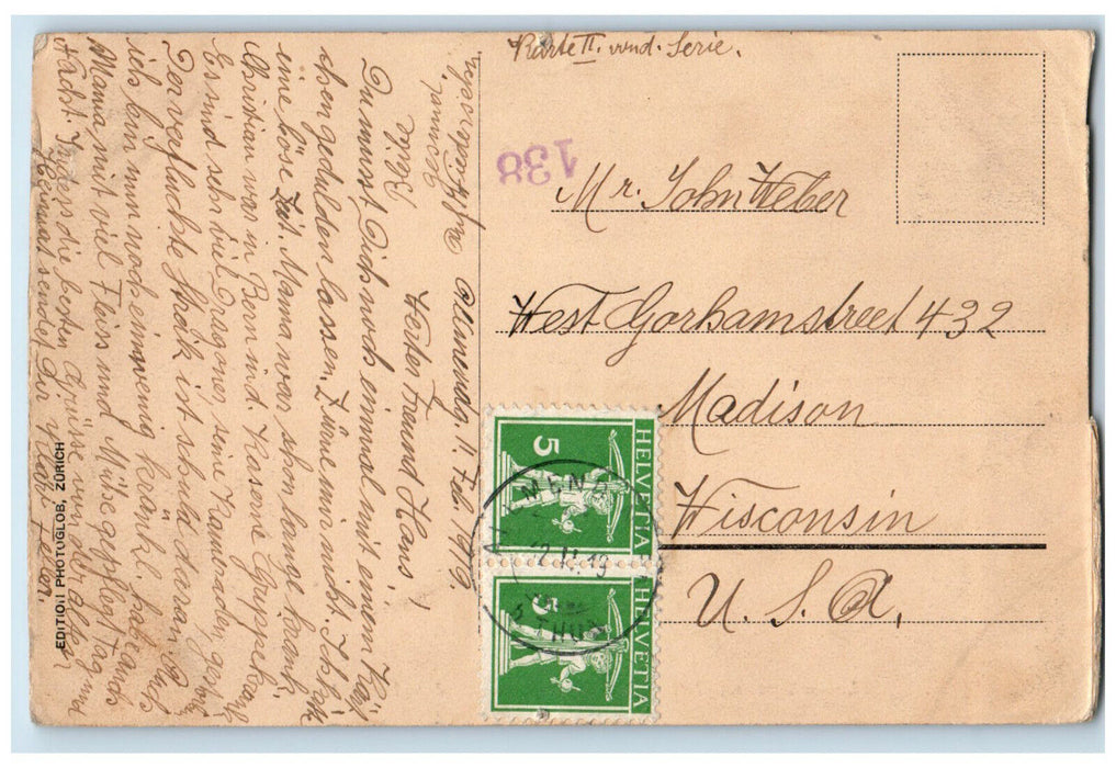 1919 Lauterbrunnen Mit Staubbach Und Jungfrau Switzerland Antique Postcard