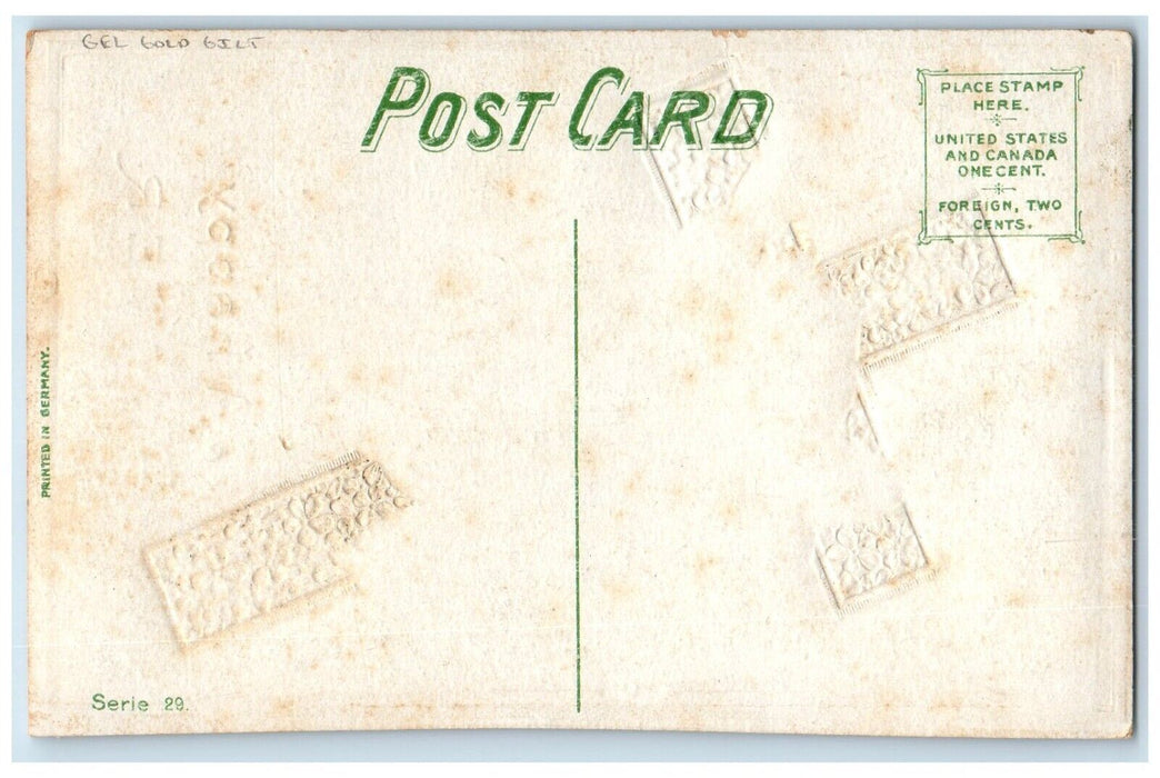 c1910's Easter Holy Cross Lily Flowers Embossed Gel Gold Gilt Antique Postcard