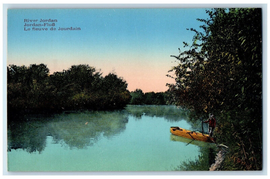 c1910's River Jordan Mudd Israel Man Canoe Boat Scene Posted Antique Postcard