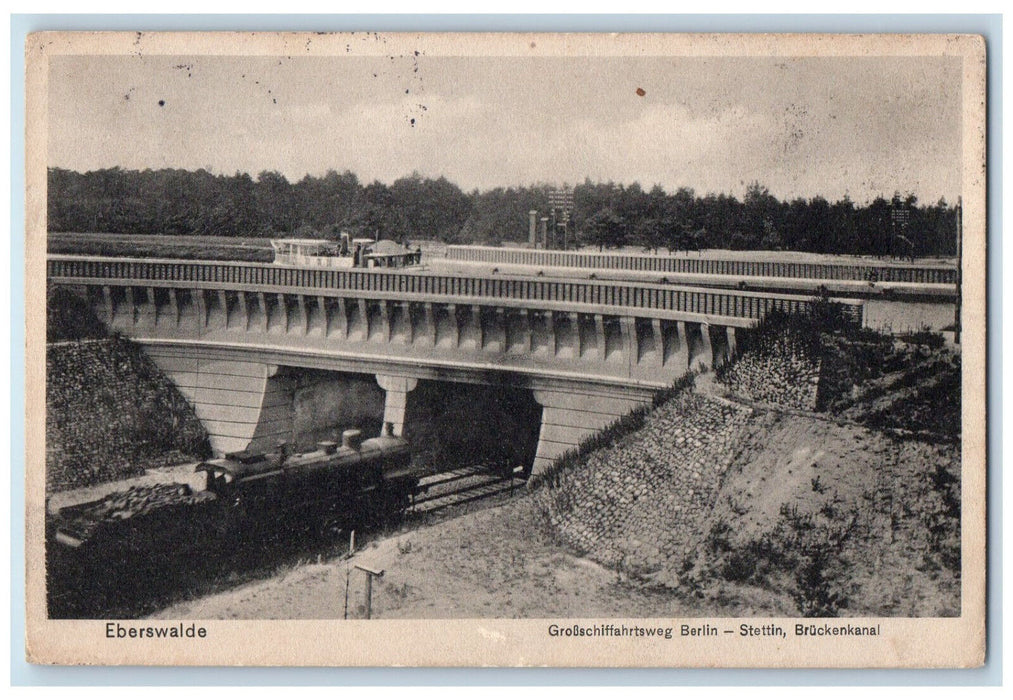 1914 Shipping Route Berlin Stettin Bridge Canal Eberswalde Germany Postcard