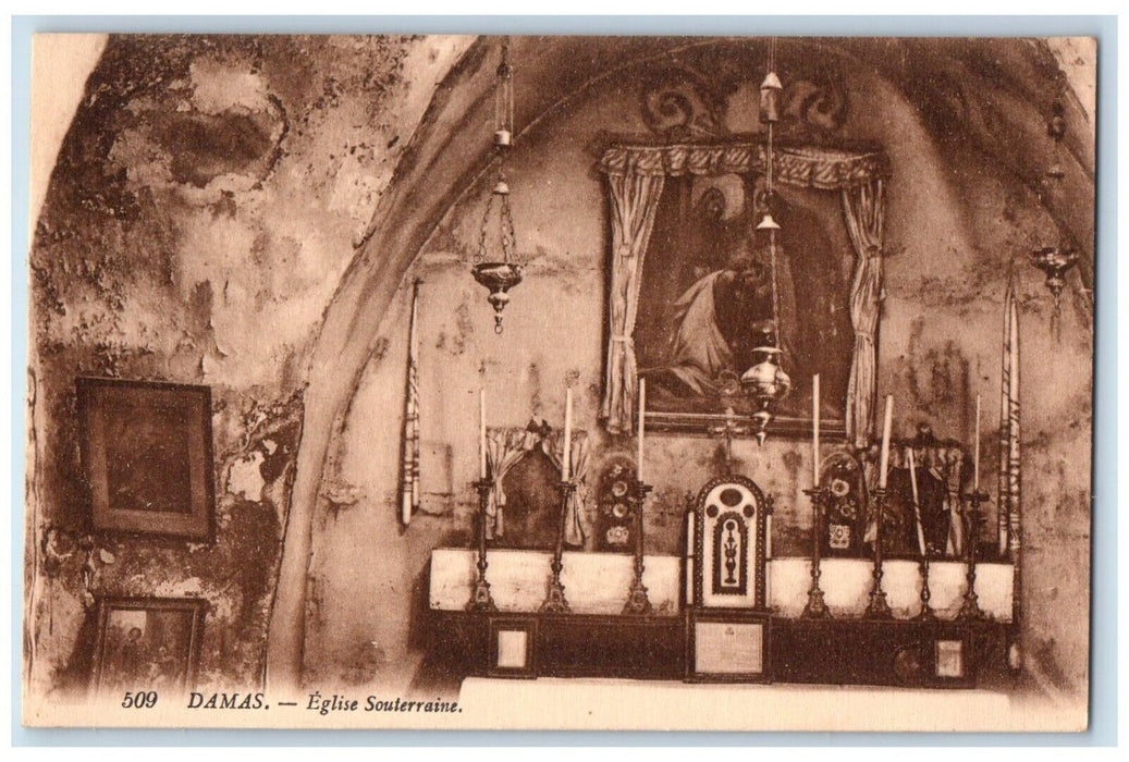 c1910's Eglise Souterraine Interior View Damas Israel Unposted Antique Postcard