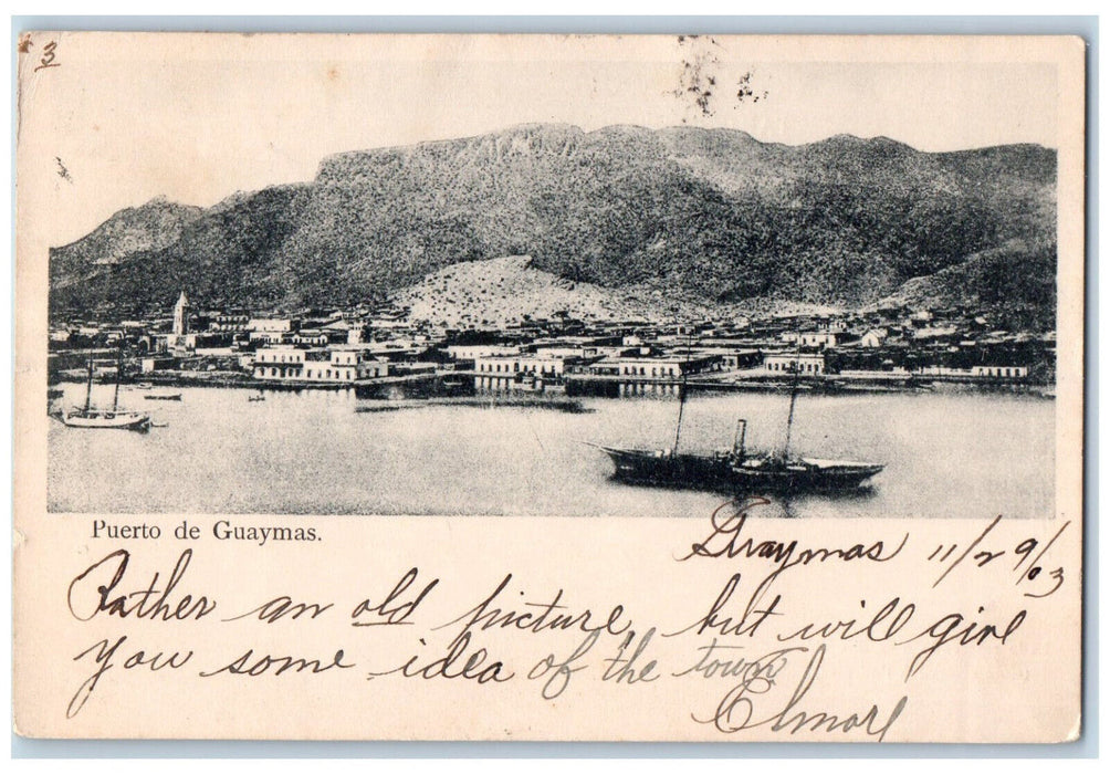 1903 Ship Scene at Puerto De Guaymas Mexico Posted Antique Postcard