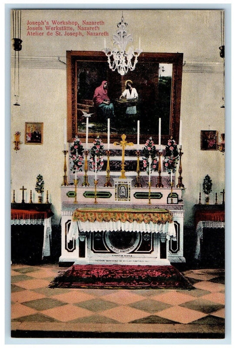 c1910's Joseph's Workshop Nazareth Interior Chapel Stone Israel Antique Postcard