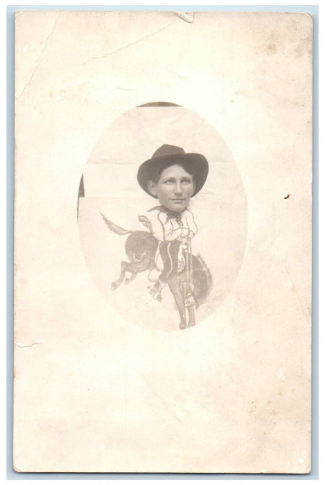 c1910's Rodeo Caricature Riding Horse RPPC Photo Posted Antique Postcard