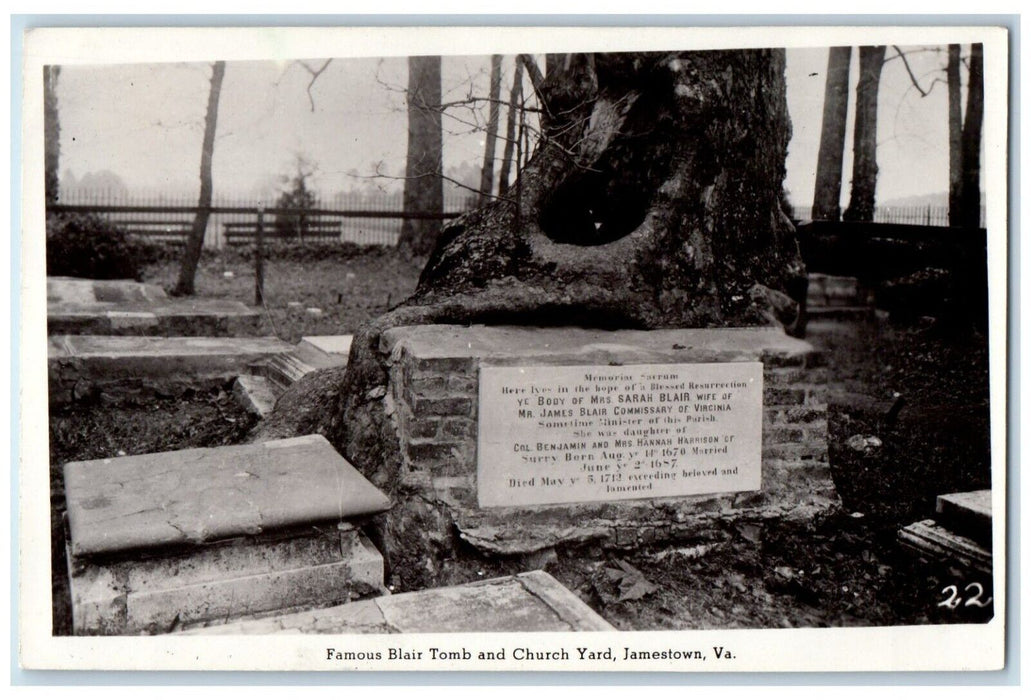 1955 Famous Blair Tomb And Church Yard Jamestown VA RPPC Photo Vintage Postcard