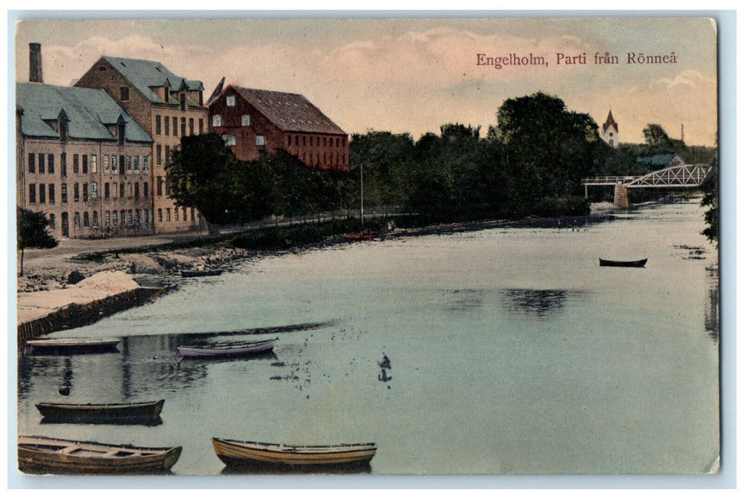 1913 Boat Scene Engelholm Parti Fran Ronnea Sweden Antique Posted Postcard
