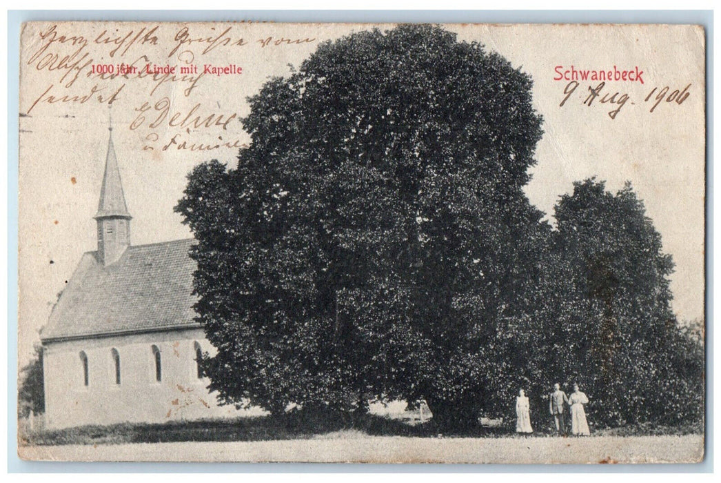 1913 1000 Year Linden Tree with Chapel Schwanebeck Germany Posted Postcard