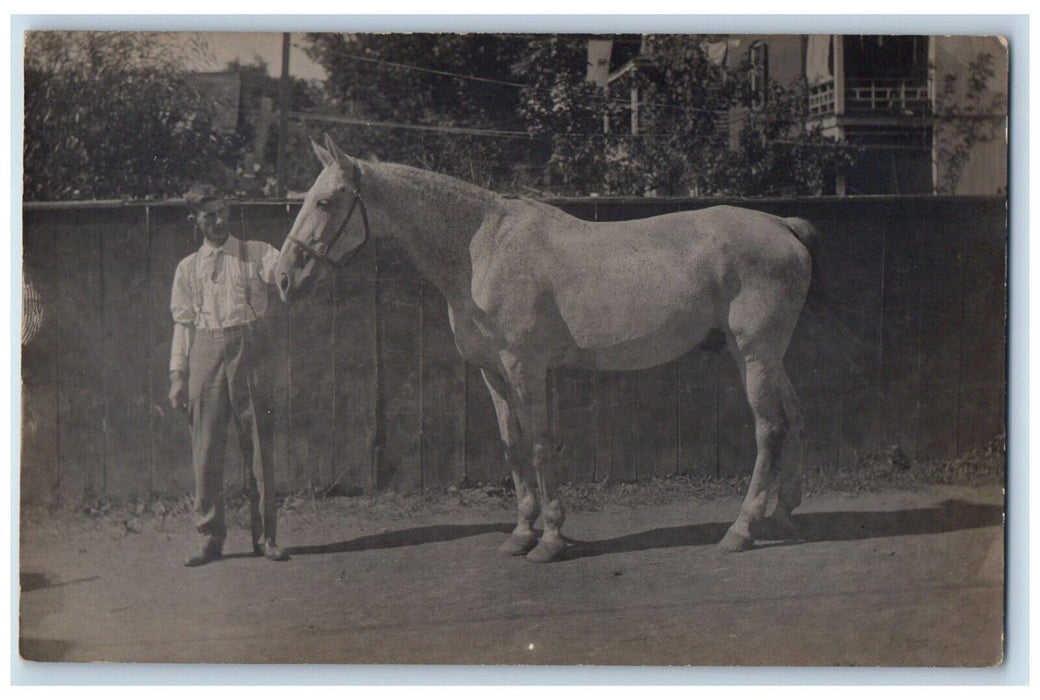 c1910's Cowboy And Horse Dirt Road Hartford Livery Antique RPPC Photo Postcard