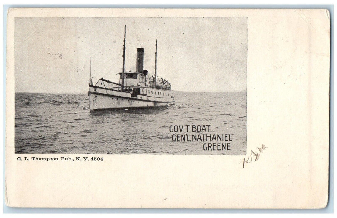 1906 Gov't Boat General Nathaniel Greene Fisher Island NY RPPC Photo Postcard