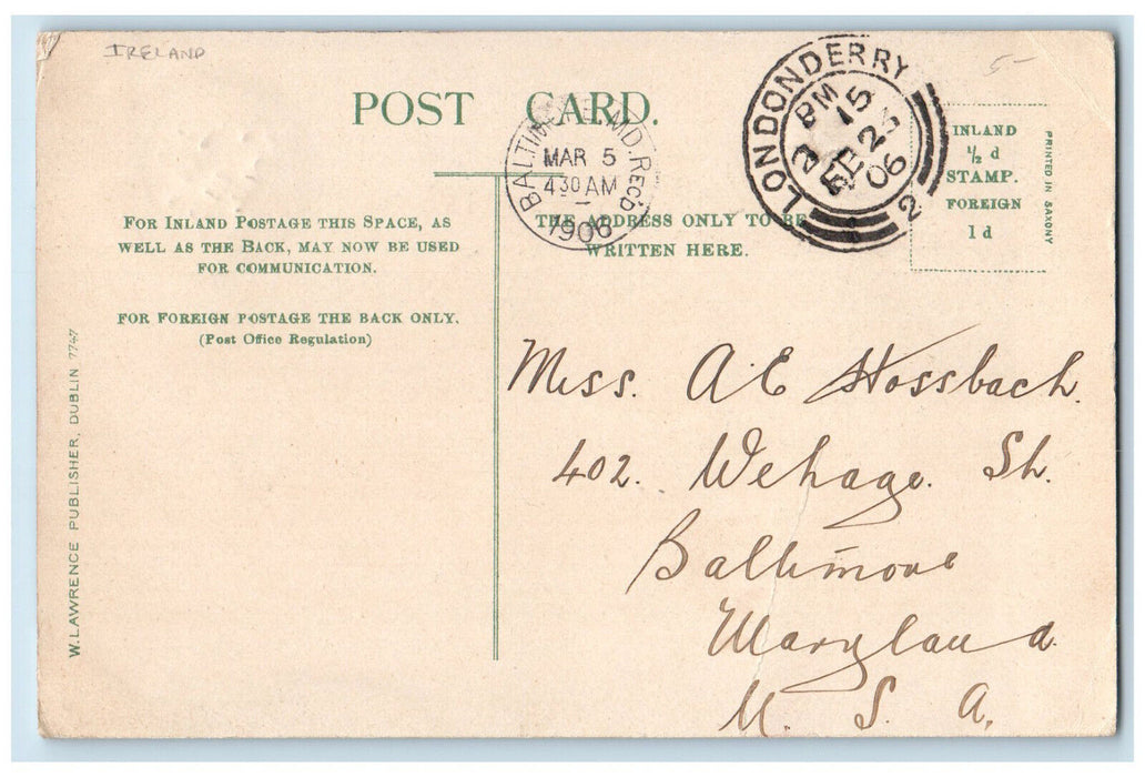 1906 View of Bridge Buildings Boat River Londonderry Northern Ireland Postcard