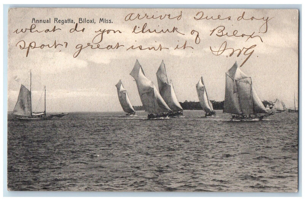1908 Sailboat Annual Regatta Biloxi Mississippi MS Posted Antique Postcard