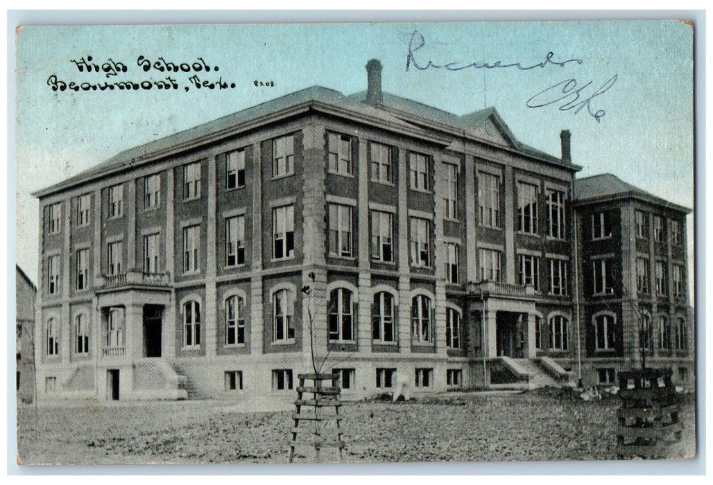 1910 High School Building Beaumont Texas TX Posted Antique RPO Postcard