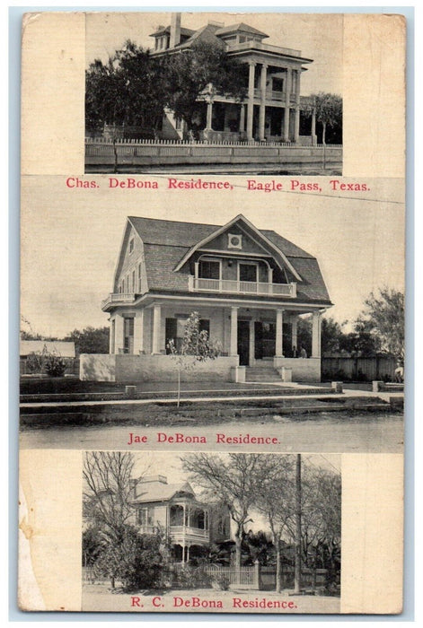 1916 Chas DeBona Residence Eagle Pass Texas TX, Multiview Antique Postcard