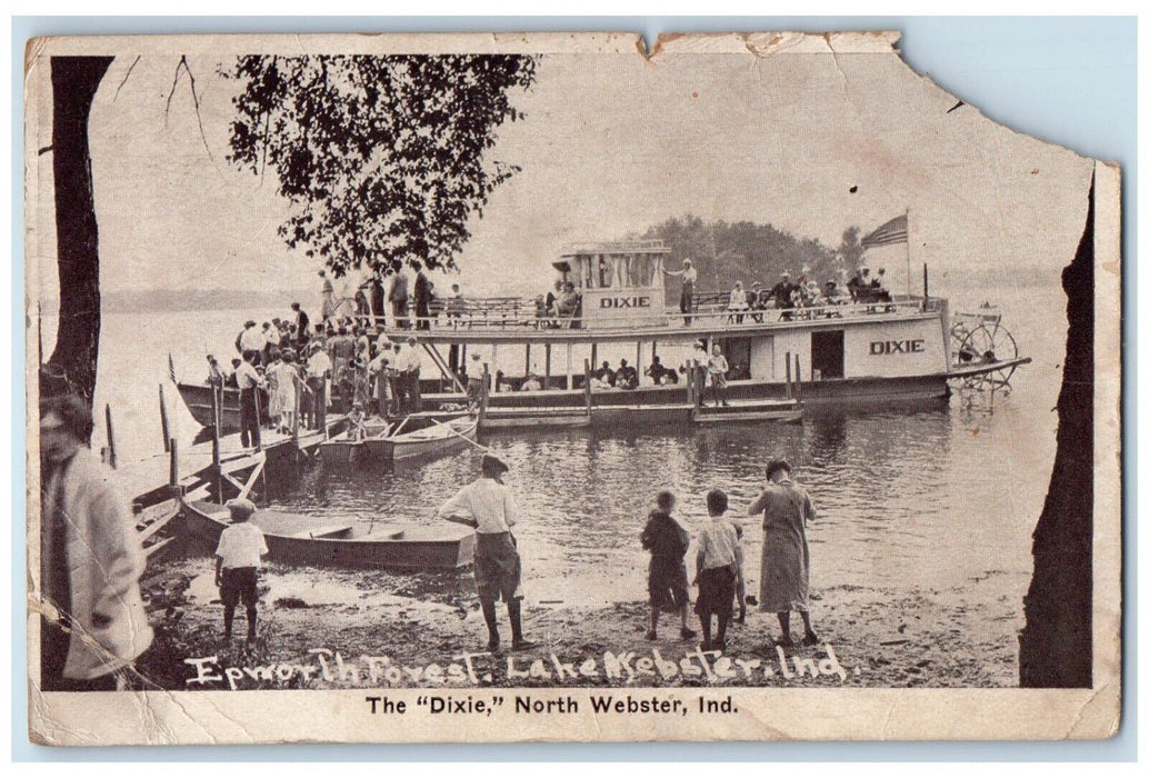 1929 The Dixie Boat North Webster Indiana IN, Epworth Forest Lake Postcard