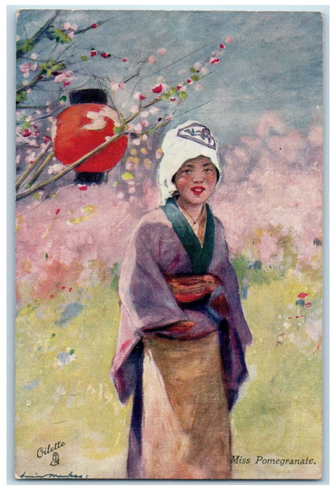 c1910 Miss Pomegranate Japan-British Exhibition Oilette Tuck Art Postcard