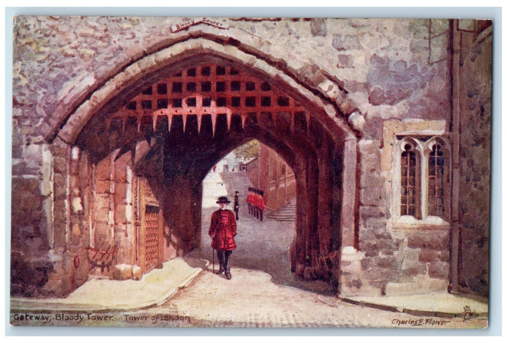 c1910 Gateway Bloody Tower Tower of London England Oilette Tuck Art Postcard