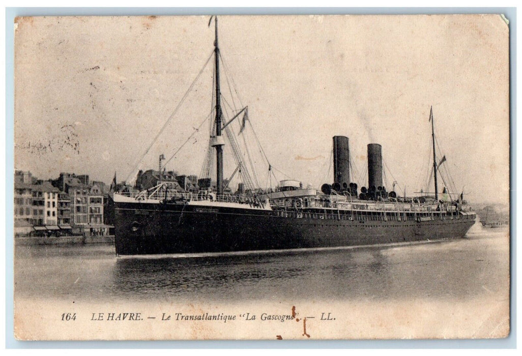 1909 Lehavre Le Transatlantique La Gascons Steamer Ship Antique Postcard