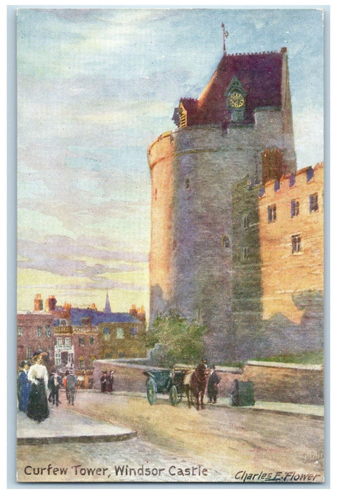 c1910 Curfew Tower Windsor Castle England Antique Oilette Tuck Art Postcard