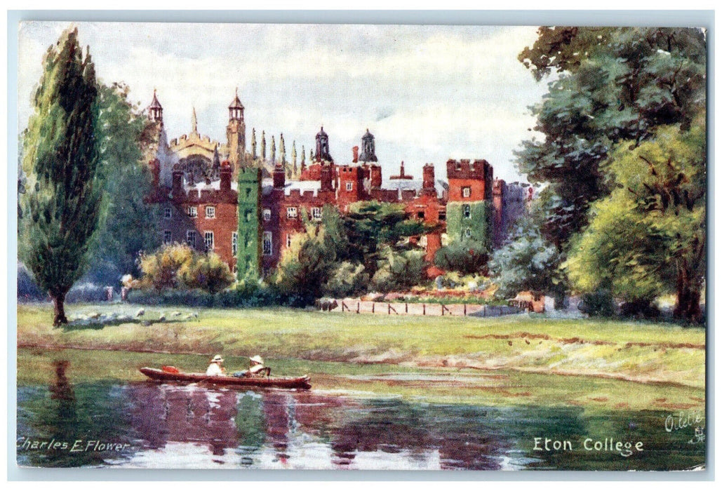 c1910 Boating Scene at Eton College England Antique Oilette Tuck Art Postcard