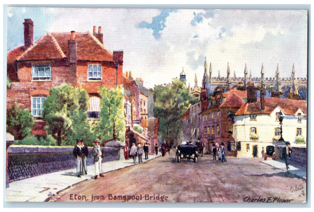 c1910 Eton from Bamspool Bridge England Antique Oilette Tuck Art Postcard