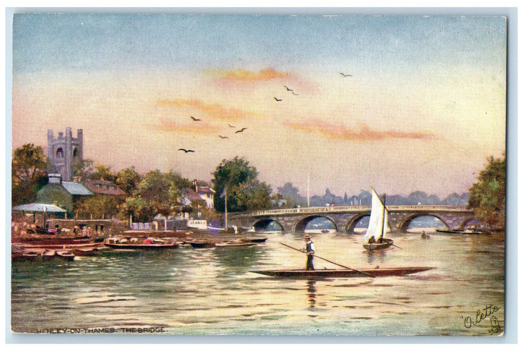 c1910 Sailboats The Bridge Henley-On-Themes England Oilette Tuck Art Postcard