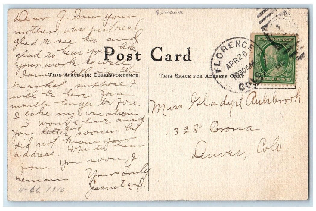 1910 Couple Romance What A Lucky Dog Florence Colorado CO Antique Postcard