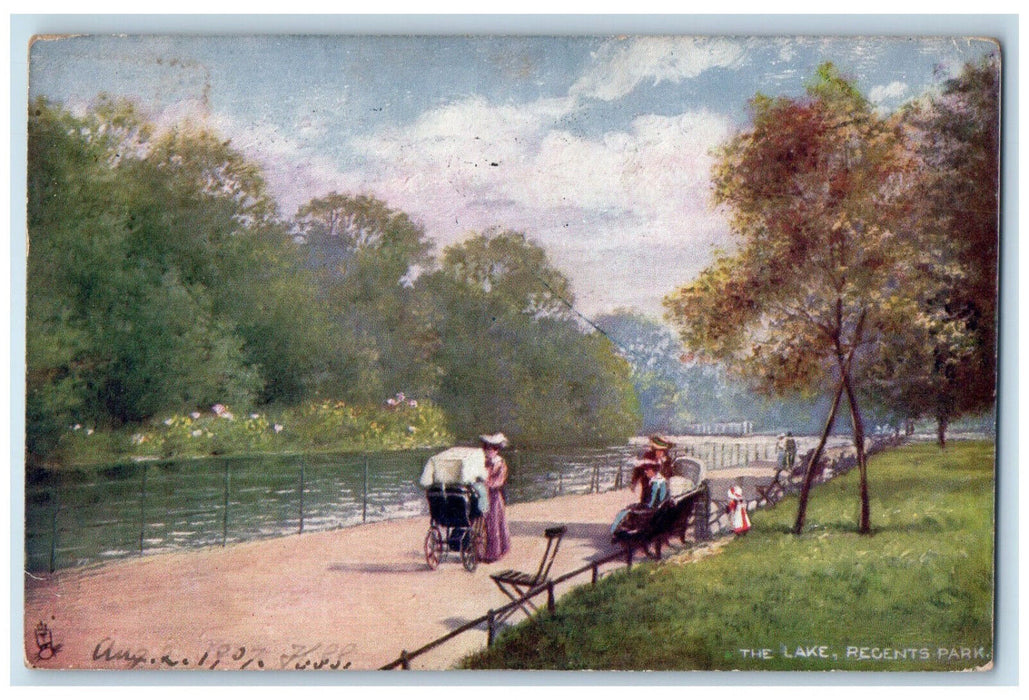 1907 Baby Stroller Lake Regents Park London England Oilette Tuck Art Postcard