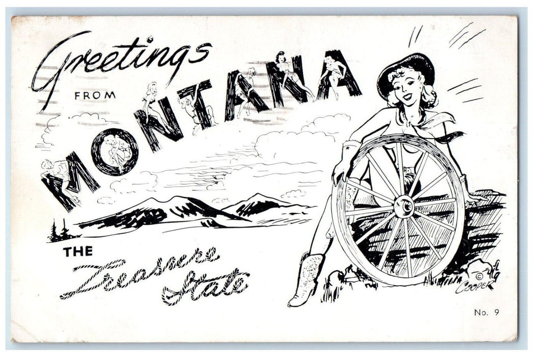 1951 Greetings From Montana, The Treasure State Cowgirl Miles City MT Postcard