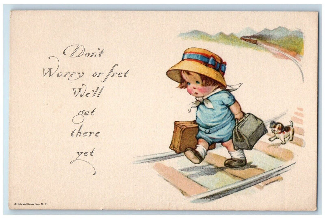 c1910's Twelvetree Little Kid Dog Walking On Railroad Train Antique Postcard