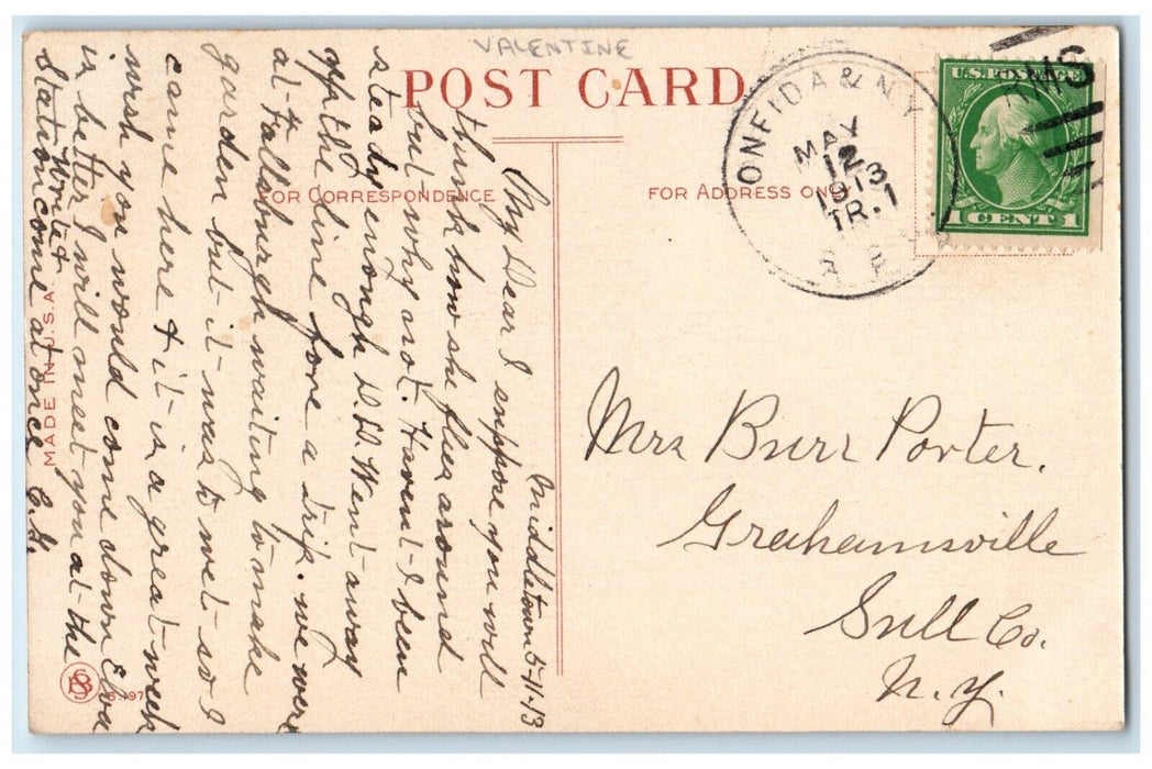 1913 Valentine Dutch Woman If My Heart Flies Away To You Onfida NY RPO Postcard
