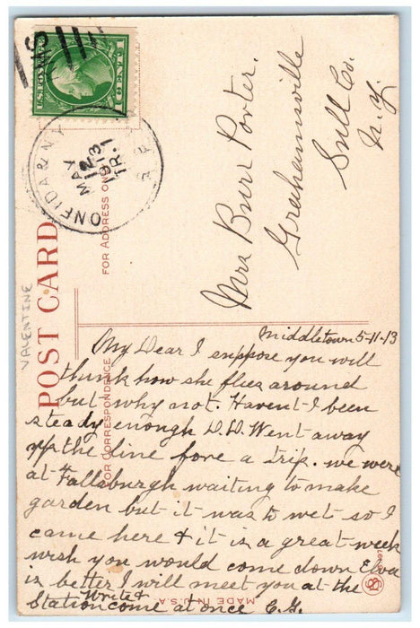 1913 Valentine Dutch Woman If My Heart Flies Away To You Onfida NY RPO Postcard