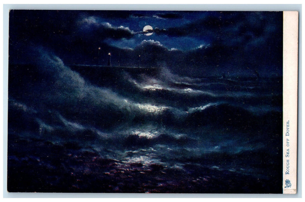 c1910 Moonlight Scene Rough Sea Off Dover England Oilette Tuck Art Postcard