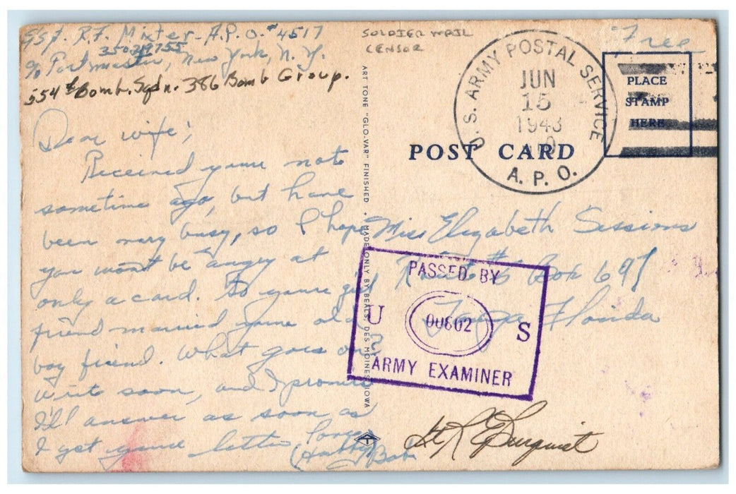 1943 Greetings From Deep In The Heart Of Texas Soldier Mail Censor Postcard