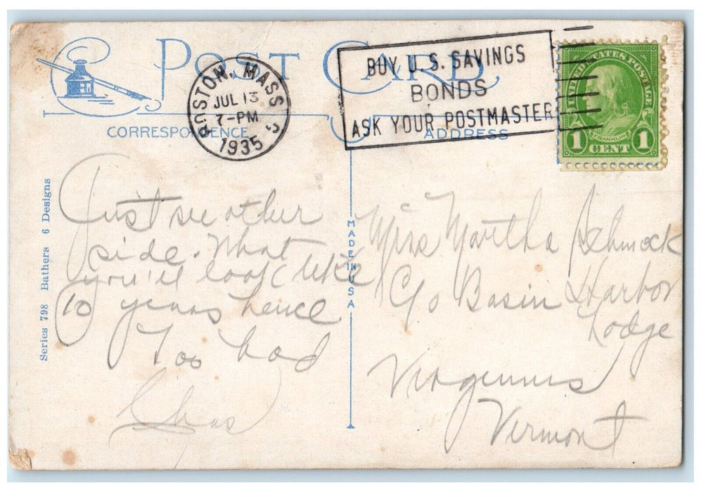 1935 High Tide Giant Woman Boston Massachusetts MA Posted Vintage Postcard