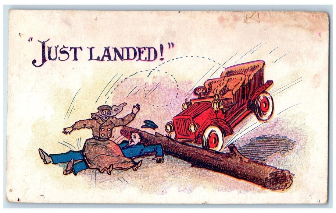 1909 Just Landed Car Collided Tree Stillwater Minnesota MN Antique Postcard