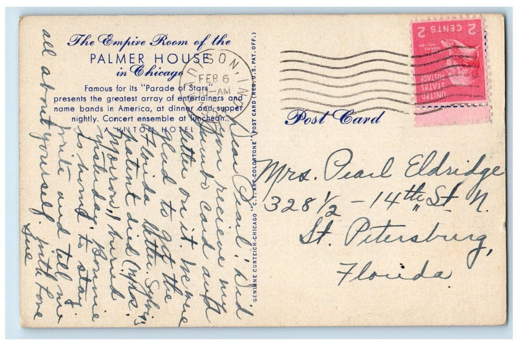 1953 Empire Room Palmer House Parade Star Hilton Hotel Chicago Illinois Postcard