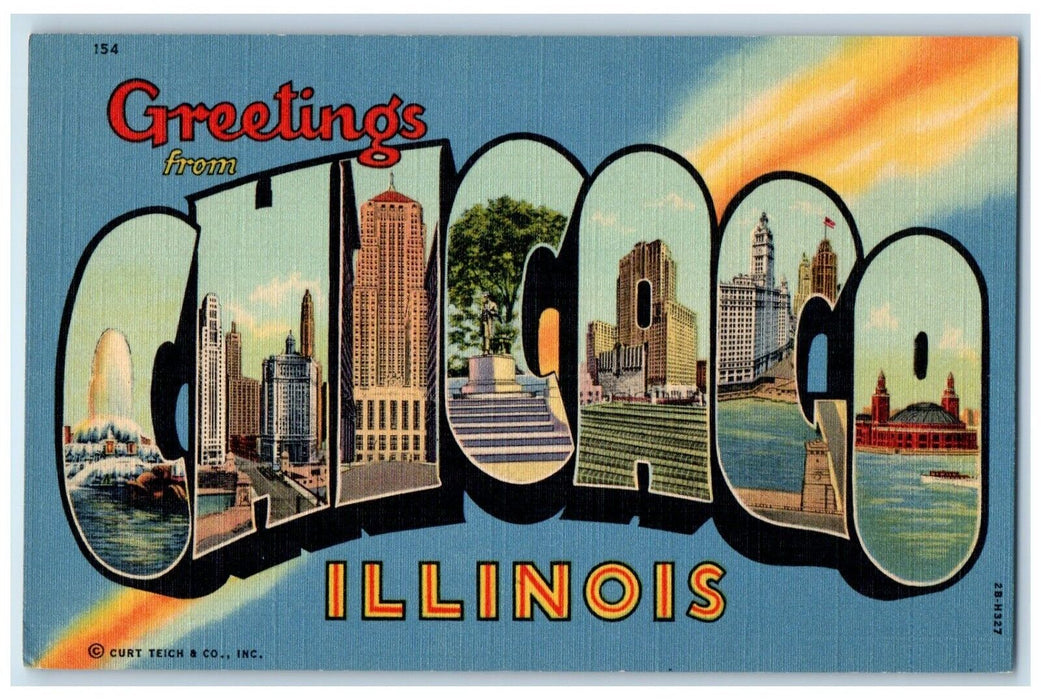 c1940 Greetings From Chicago Illinois Multiview Big Letters IL Vintage Postcard