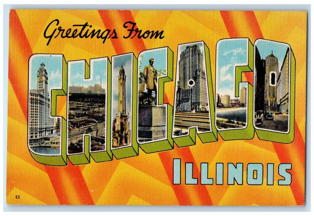 c1940 Greetings From Chicago Illinois Multiview Big Letters Cities Town Postcard