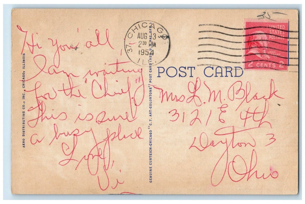 1954 Greetings From Night Chicago Illinois Big Letters Multiview Town Postcard